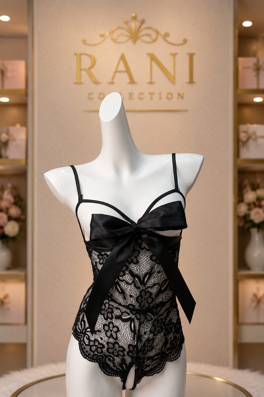 Premium Lace Satin Teddy Bodysuit for Women – Luxury Babydoll Nightwear | Black & Pink